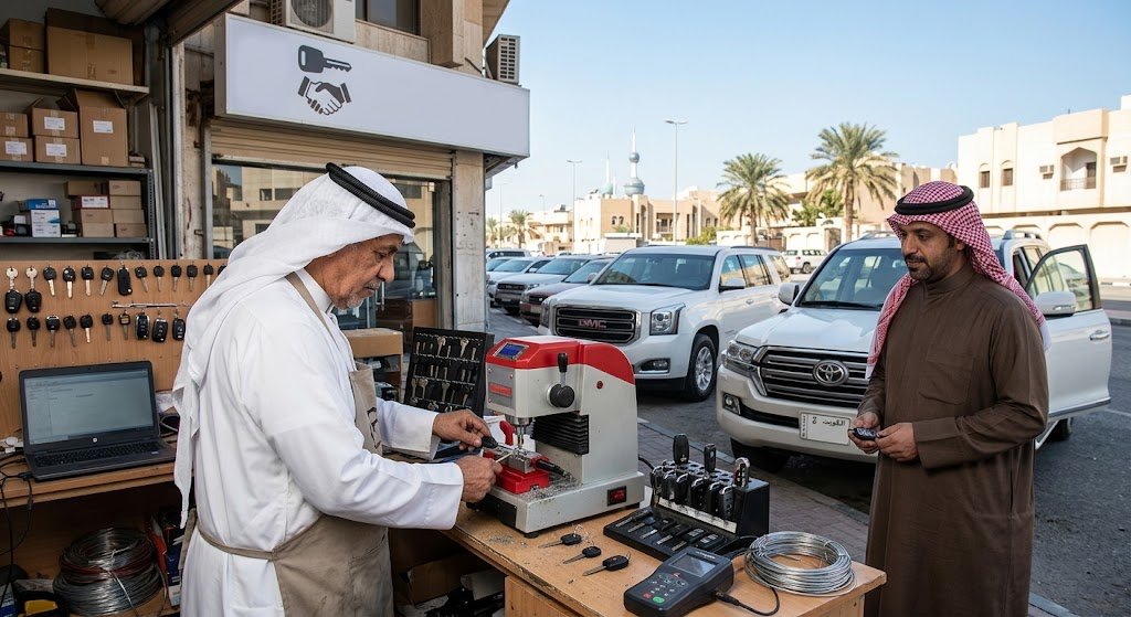فني متخصص وأجهزة برمجة حديثة تعمل في المنطقة لتلبية طلبات مفاتيح سيارات ميناء عبد الله الكويت لضمان السرعة والاحترافية في صيانة وبرمجة الأقفال