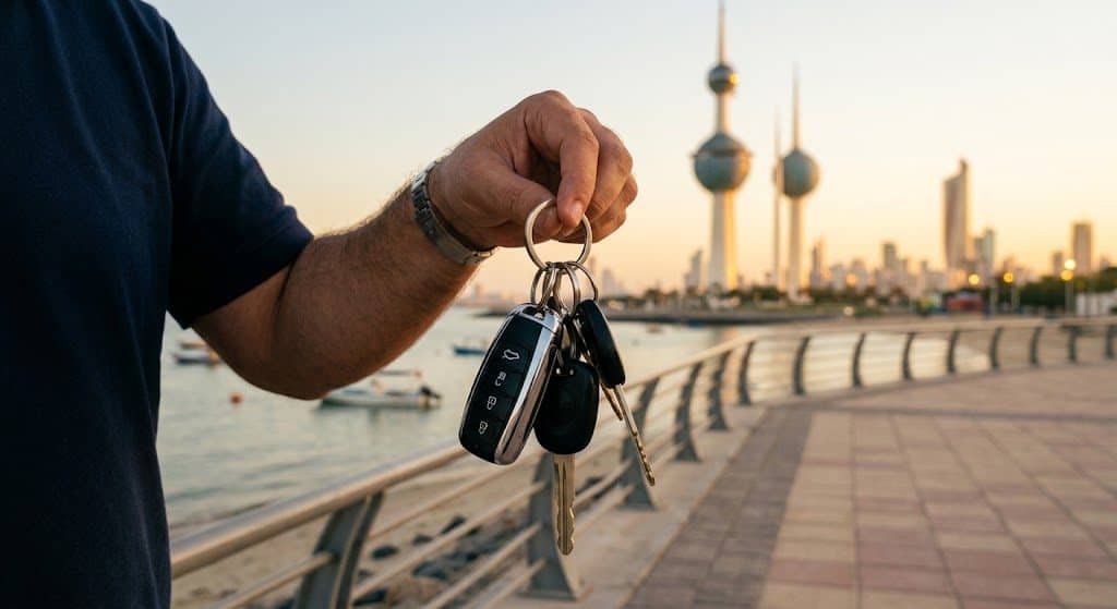 فني محترف يقوم بأعمال برمجة ونسخ وإصلاح مفاتيح السيارات بدقة وأمان باستخدام أحدث الأجهزة والبرمجيات ضمن خدمات مفاتيح سيارات القبلة الكويت لضمان سرعة الاستجابة وراحة العملاء.